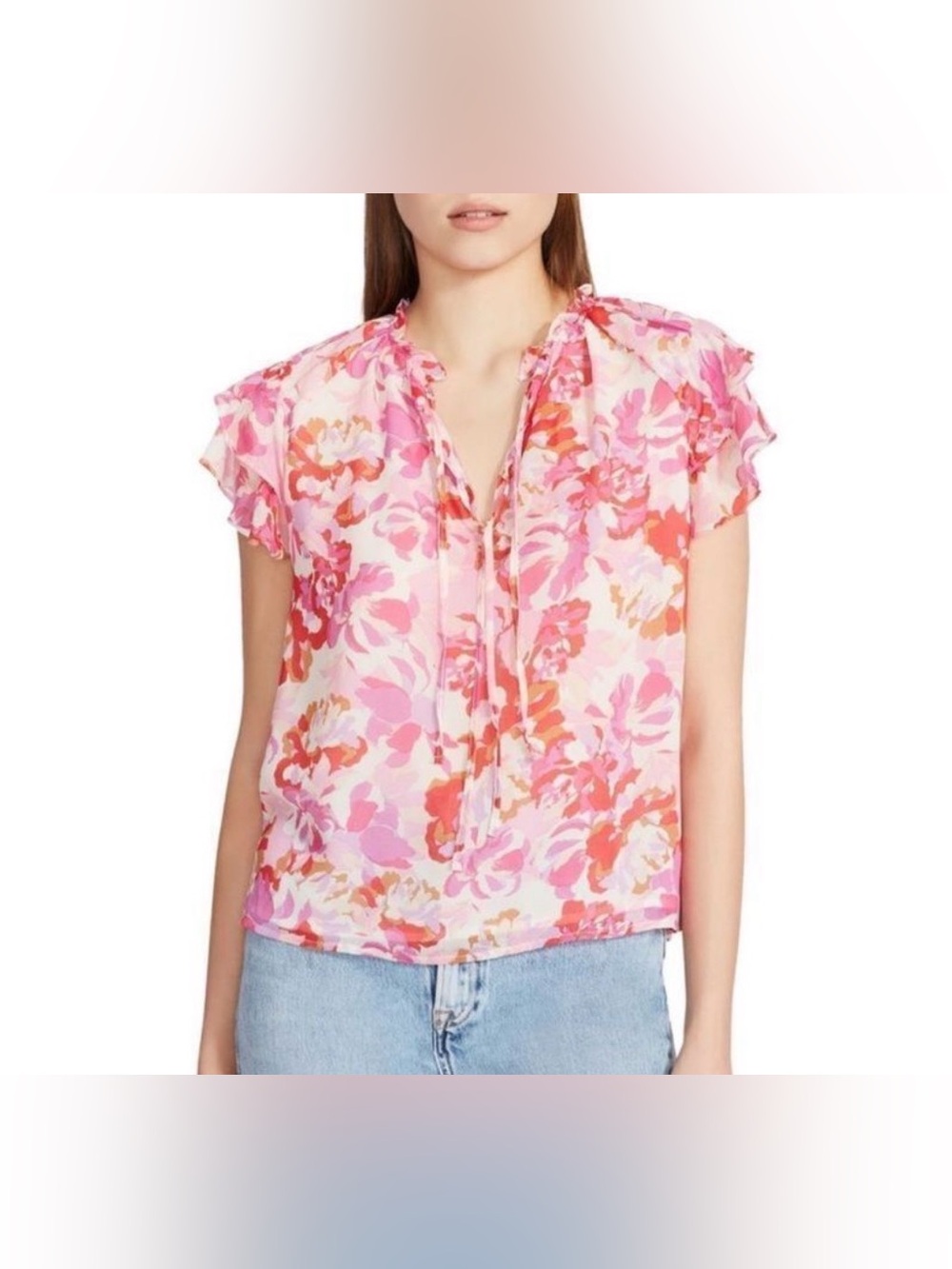 STEVE MADDEN Blurry Floral Ruffle Top NWT